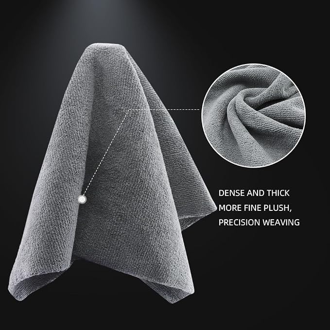 Microfiber Cleaning Cloth, Car Wash Towels, Terry Streak Free Reusable and Washable Premium Microfiber Towels for Cars, Pack of 12, 16"x16", Grey-MT041