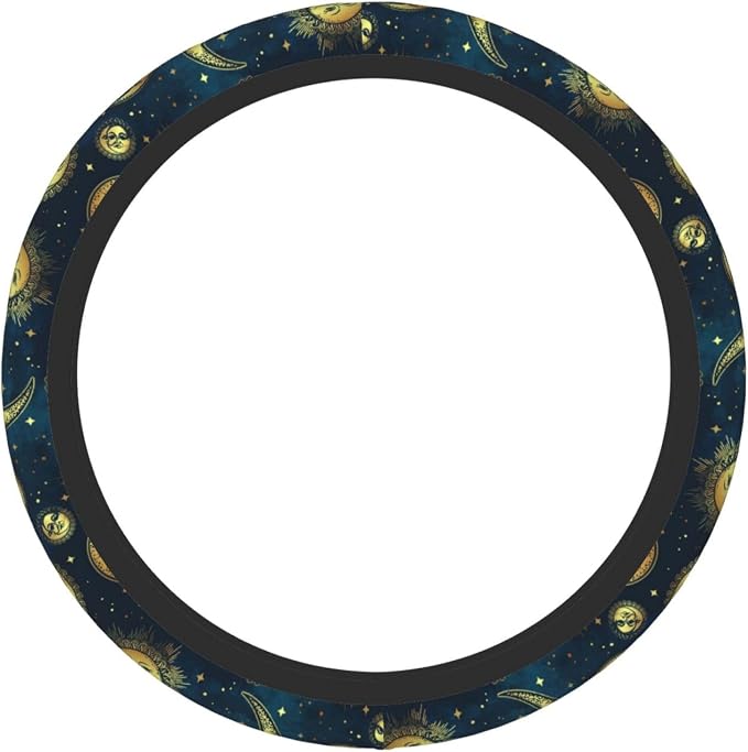 Gold Moon Sun Stars Magical Steering Wheel Cover for Women Men Girls Car Accessories Decor Anti-Slip Neoprene Auto Steering Wheel Covers Protector Universal 15 Inch