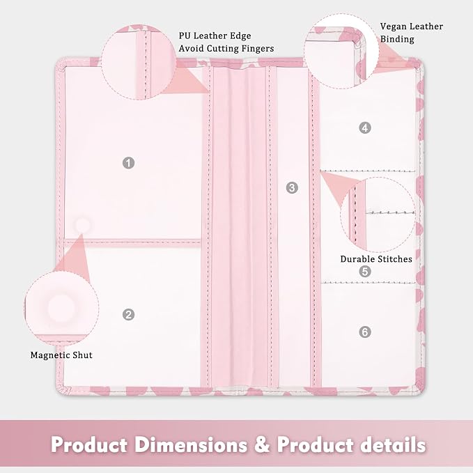 Car Registration and Insurance Holder, with Magnetic Closure for License, Cards and Documents, All Vehicle Needs and Car Accessories (Cow-Pink)