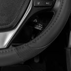 Perforated Microfiber Leather Steering Wheel Cover for Cars Trucks SUVs Vans, Sporty Racing Improved Grip Anti-Fatigue Ergonomic Design, Airbag Compatible - Fits Standard 15" Inch - Black