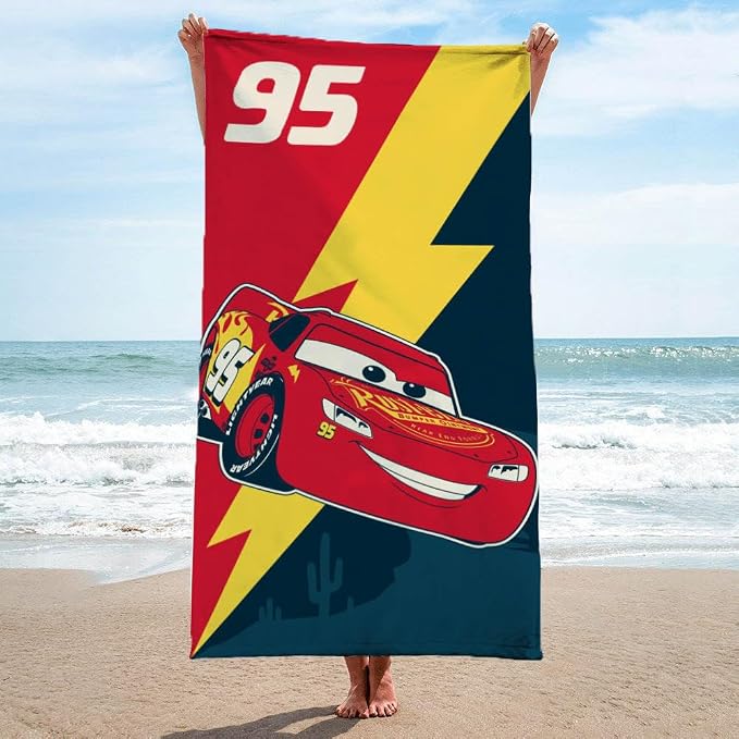 Kids Beach Towel - 100% Cotton Super Soft Absorbent Bath Towel, 28" x 58" Inch Lightweight for Travel, Official Licensed Product, Multi - Cars