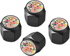 Tire Valve Stem Caps Cover,4 Pcs Metal Black Air Valve Cap, Aluminum Car Wheel Stem Caps,Universal Stem Covers for Cars,Trucks,Bikes,Bicycles, Motorcycles,Corrosion Resistant (Floral)