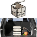 Car Trunk Organizer, Multi-Compartment Collapsible Vehicle Cargo Storage Organizer with Lid, Non Slip Waterproof Storage Box with Reinforced Handles, Universal Automotive Accessories (Beige)