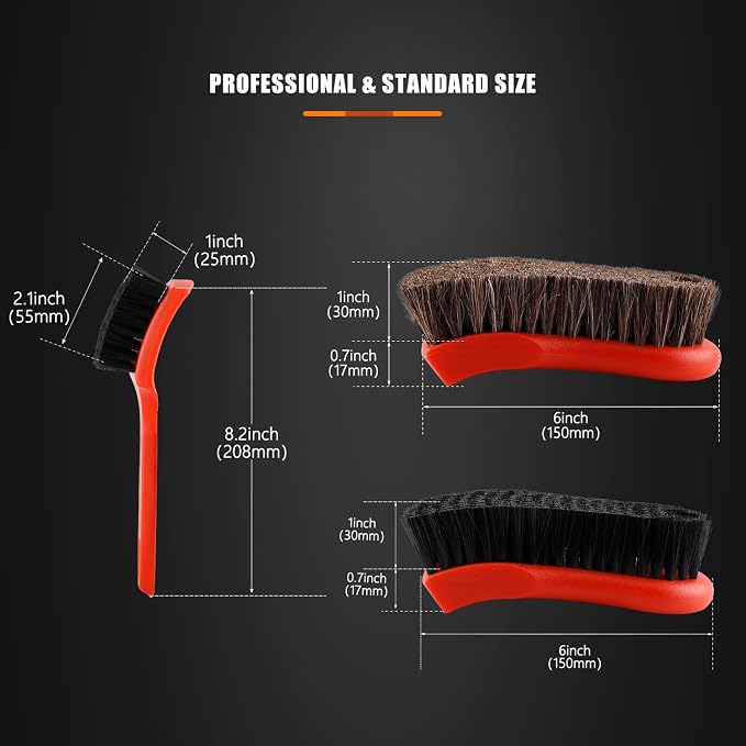 3Pcs Car Detailing Brush Kit, Leather & Textile Interior Brush, Comfortable Grip and Scratch-Free Cleaning for Dashboard, Wheels, Seats, Foot Mats and Small Areas, Black