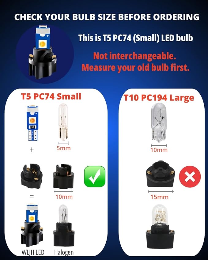 74 Led Bulb Dash Lights Extremely Bright T5 2721 18 37 286 Wedge PC74 Twist Socket Automotive Instrument Panel Gauge Light Kits Dashboard Cluster Shift Bulbs Purple Pack of 20