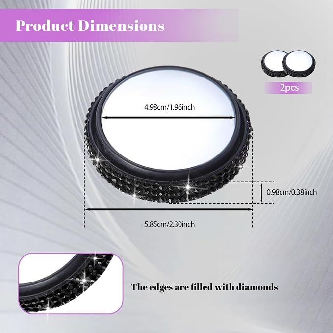 2PCS Blind Spot Mirrors, Convex Car Mirror, 2" Round HD Glass Convex Rear View Mirrors with Frame, 360 Degree Wide Angle Side Rear View Accessories for Most Sedans SUVs Trucks (Black)
