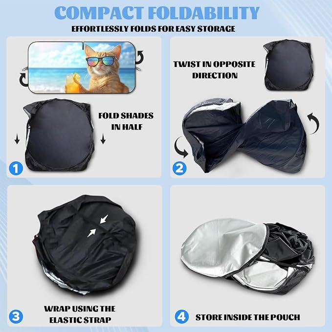 Beach Cat Car Window Sun Shield Funny Cool Summer Animal Kitten Front Window Sun Shade Block UV Rays Sun Shade Visor Protector for Sedan Truck SUV Accessories 59" L x 31.5" W