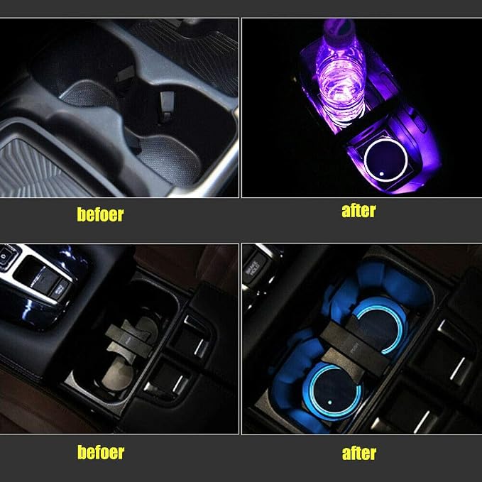 LED Cup Holder Lights, 2pcs LED Car Coasterss with 7 Colors Luminescent Light Cup Pad, USB Charging Cup Mat for Drink Coaster Accessories Interior Decoration Atmosphere Light.