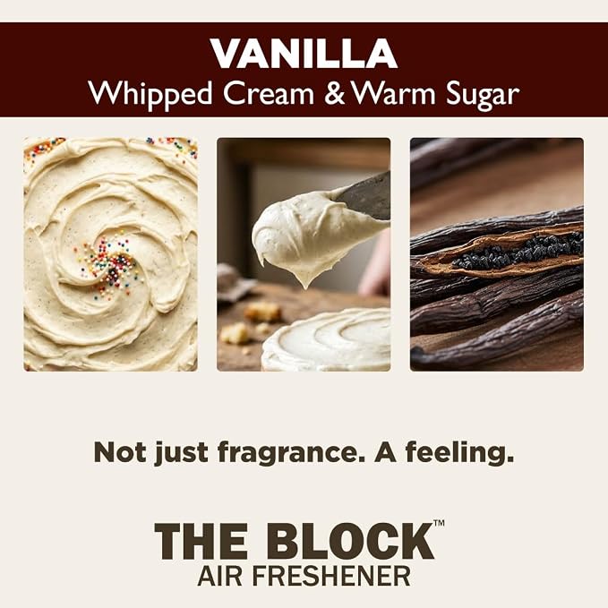 The Block - Wooden Car Air Freshener & Odor Eliminator - Long Lasting 30+ Day Scent - Car & Home Use - Fresh Gift Idea - Made in USA - VANILLA
