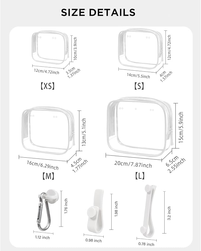 4 Pack Clear Bogg Beach Makup Bag Accessories with 3 Pack Insert Hooks for Bogg Bags, Clear Bogg Makeup Pouches Phone Holder for Bogg Bags Divider Storage Inner Compatible Pouch Travel Cosmetic Bag