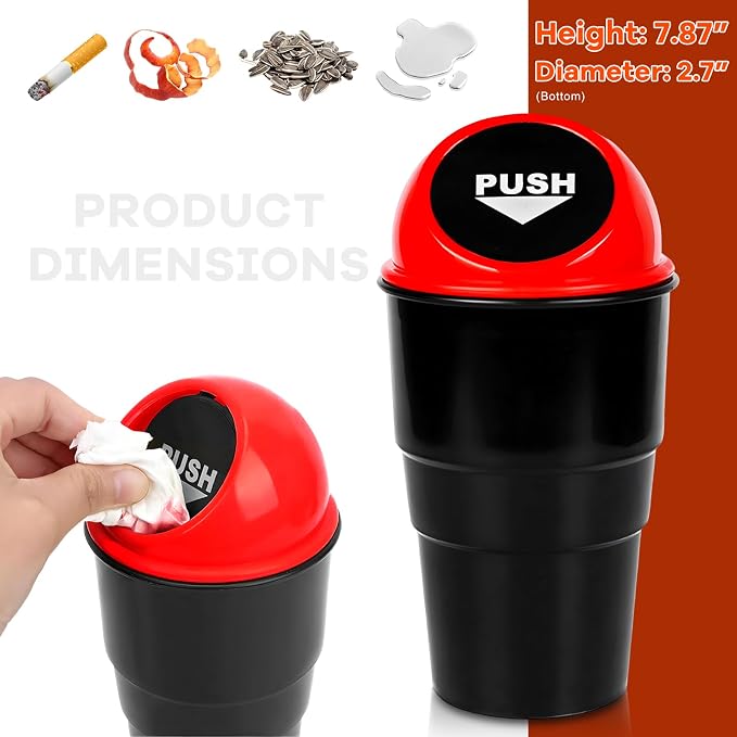Cup Holder Trash Can for Car, Leakproof Vehicle Back Seat Garbage Can Mini Portable Trash Bin with Lid, Universal Smellproof Cup Holder Garbage Bin for Cars Trucks SUVs (Red)