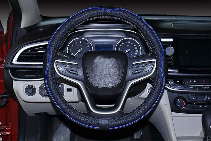 Large Size Steering Wheel Cover Anti-Slip,Safety,Soft,Breathable,Durable,Full Surround,Comfortable Grip Microfiber Leather (15.5-16 inch, Black Dark Blue)