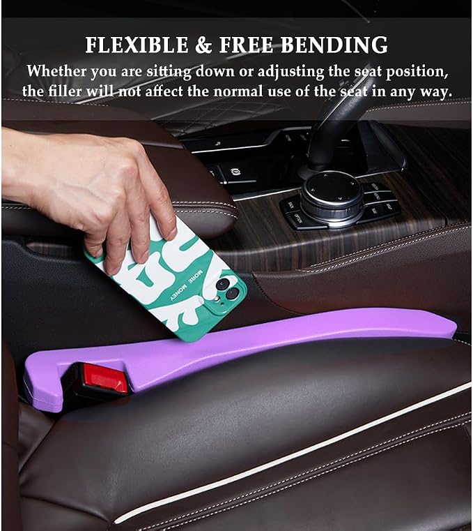 2PCS Car Seat Gap Filler,Super Flexible Car Side Seat Gap Filler CCar interior Accessories,Universal Car Organizer Between Seats for Tightly Filling Seat Gaps (Purple/2PCS)…
