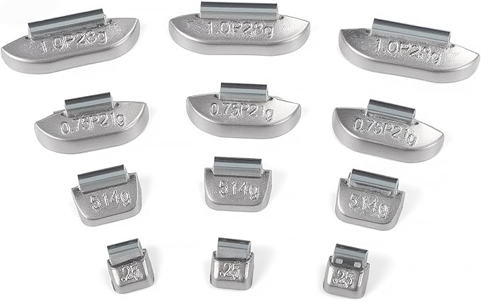 100Pcs P Type Uncoated Lead Clip on Wheel Weights Assortment, 0.25oz, 0.5oz, 0.75oz, 1.0oz, 25Pcs for Each Style,Used for Passenger Cars, Light Trucks, SUVs, Vans, and Full-Size Pickups