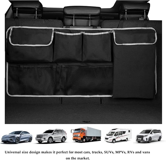 Large Capacity Car Trunk Organizer,Six Pockets Trunk Storage Organizer with Adjustable Straps,Wear-Resistant Oxford Fabric Hanging Trunk Organizer for Car Truck SUV