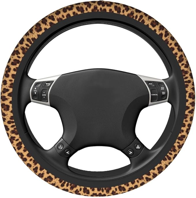 Leopard Steering Wheel Covers Non Slip Neoprene Steering Wheel Protector Cover Universal 15 Inch for Men Women