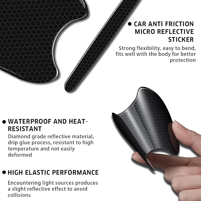 4Pcs Reflective Car Door Handle Bowl Sticker, Car Door Handle Protective Sticker Anti-Scratch (Black, 8Pcs)