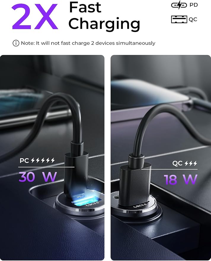 54W Car Phone Charger USB C, Cigarette Lighter Adapter, Car Accessories for iPhone, USB C Car Charger Adapter USBC Type C 12v, Fit for iPhone 16, 15, 14, 13 Samsung Google iPad Android, Orange | Cigarette Lighter Charger, USB C Car Charger Fast C...