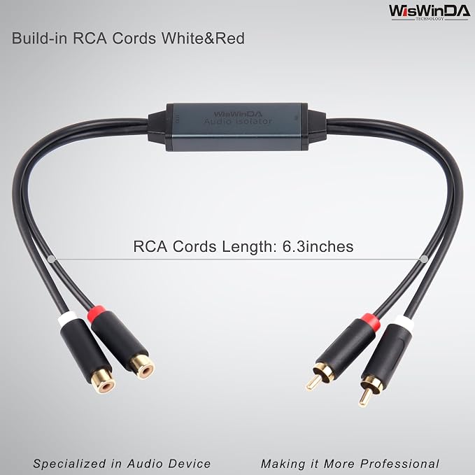 Mini Ground Loop Noise Isolator Gold Coating RCA Connectors Aluminum Shell Noise Filter for car and Home Using in Different situations (WDISO-A010-RCA)