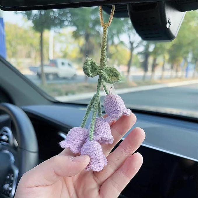 Handmade Knitted Rear View Mirror Pendant Ornament, Cute Car Accessories Aesthetic, Kawaii Car Decor for Home Decorative Pendants