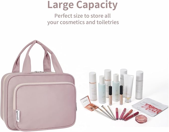Hanging Toiletry Bag for Women Travel Makeup Bag Organizer Toiletries Bag for Travel Size Essentials Accessories Cosmetics (Dusty Rose (Medium))