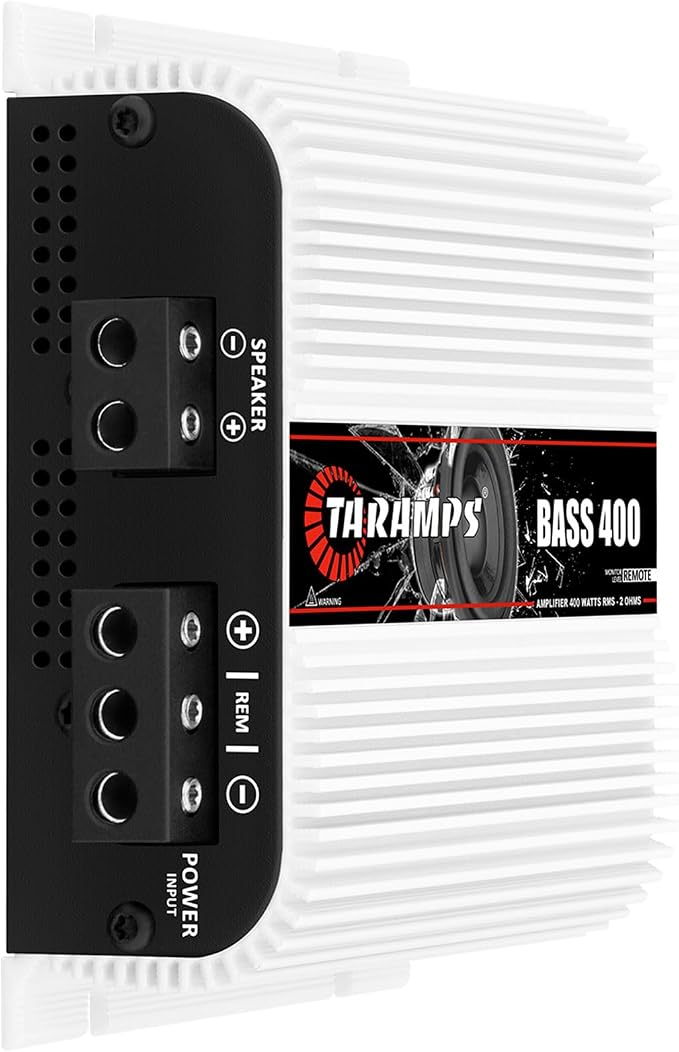 Bass 400 2 Ohms Monoblock Amplifier 400 Watts Rms 1 Channel 14.4VDC Out Power Full Range, Great for Sub/Bass - Rca/High Level Input, Car Audio