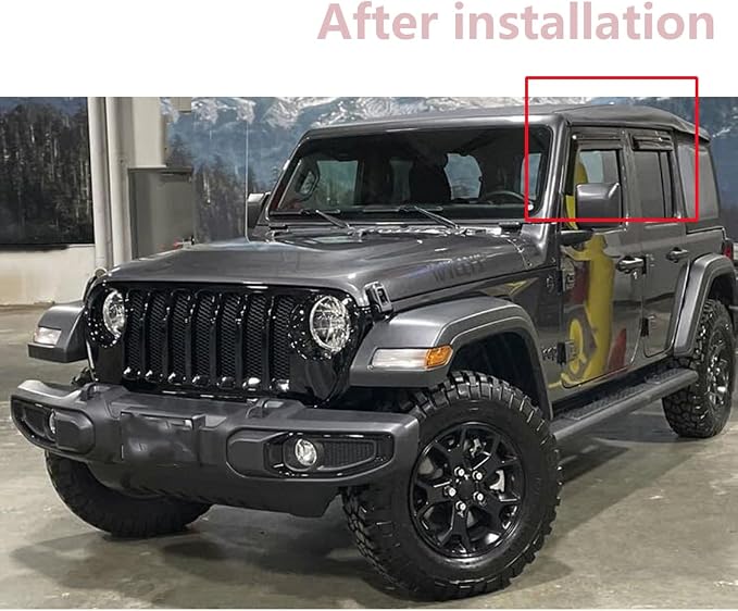 Tape-On Side Car Window Visors Rain Guards for 2018-2025 Jeep Wrangler JL 4 Door Smoke Tinted Vent Deflector Sun Shades