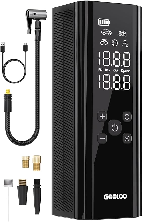 GT150 Tire Inflator Portable Air Compressor,150 PSI,LED Screen | Air Pump with Digital Pressure Gauge, LED Light and Auto Shut-Off Function for Car, Motorcycle, Bicycle, Ball