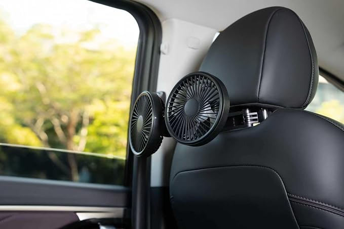 Pelidox Car Fan for Backseat - 3 Speeds 360° Rotation Dual Head USB Back Seat Cooling Fan Kids Baby Quiet Fan with LED Display for Almost Vehicle Jeep Van RV Truck