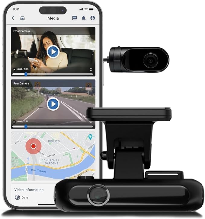 4G Dual Vision Dashcam GPS Tracker with OBD II Power - Dual HD Cameras, Real-Time GPS Tracker for Vehicles, Cloud Storage - Interior & Road Recording - Easy Plug-and-Play Installation