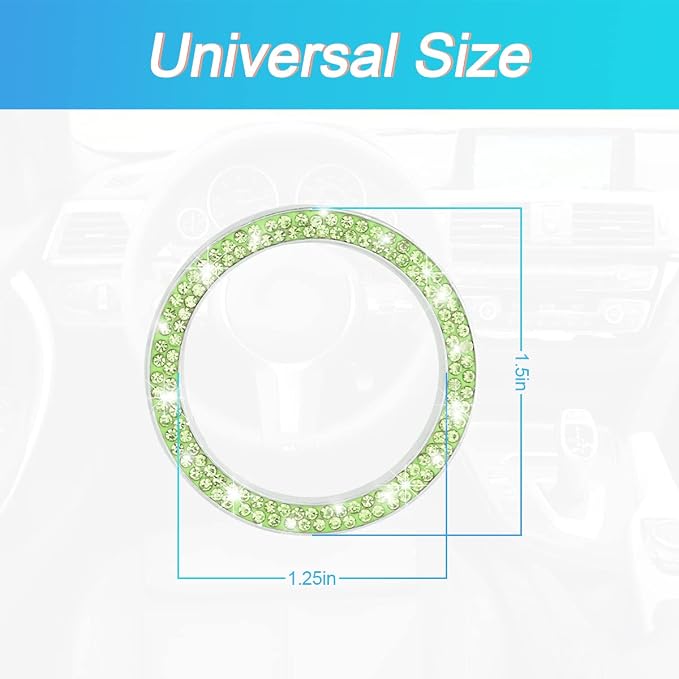 Car Bling Crystal Rhinestone Engine Start Ring Decals, 2 Pack Car Push Start Button Cover/Sticker, Key Ignition Knob Bling Ring, Sparkling Car Interior Accessories(Double Light Green)