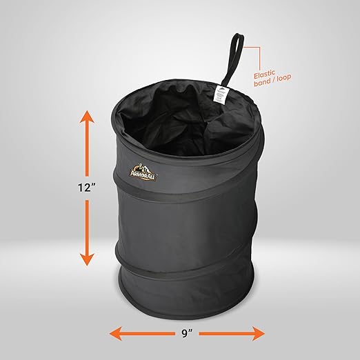Car Trash Can, 3.3 Gallon Pop-Up Garbage Bin, Waterproof, Loop for Hanging, Velcro Base, Washable, Metal Frame, Portable Collapsible Design for Easy Storage, 12” Inch High x 9” Inch Wide