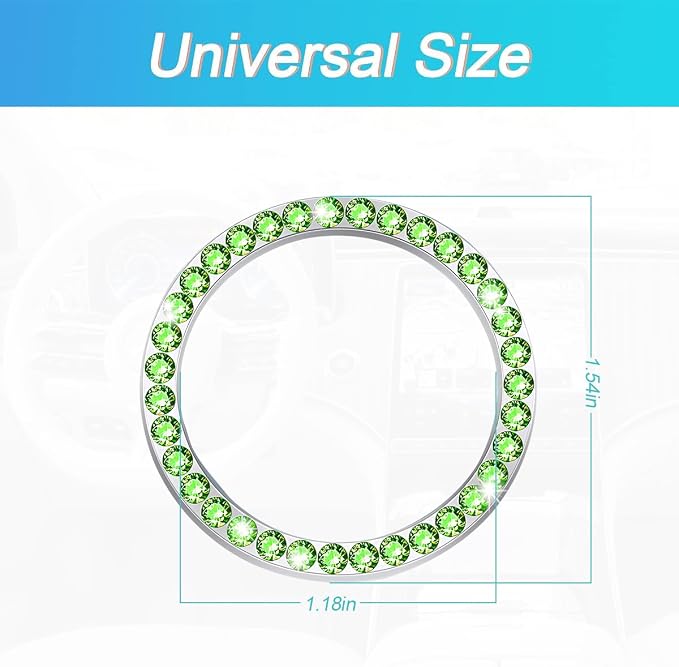Bling Car Engine Start Ring Decals, 2PCS Crystal Rhinestone Vehicle Push Start Button Cover Sticker, Key Ignition Knob Ring, Sparkling Automotive Interior Accessories (Cyan)