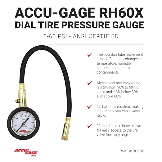 by Milton Dial Tire Pressure Gauge with Straight Air Chuck and 11 in. Braided Hose - ANSI Certified for Motorcycle/Car/Truck Tires (0-60 PSI)