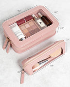 2Pack Clear Makeup Bags Set, Clear Travel Makeup Brush Holder, Portable Leather Travel Toiletry Bag Pink Car Accessories for Women