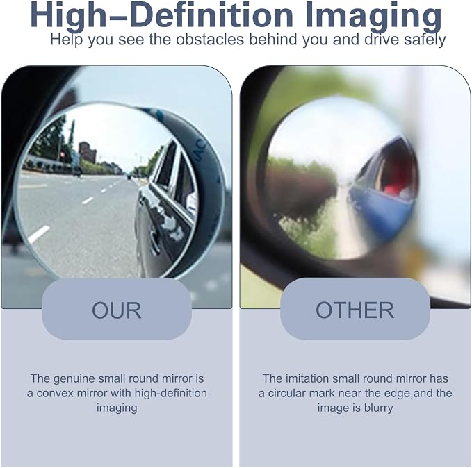 2 Pack Blind Spot Mirror， 2" Round Frameless HD Convex Blind Spot Mirrors, 360° Adjustable Wide Angle Rearview Mirrors with Swivel Rod, Universal Fit for Cars, SUVs, Trucks