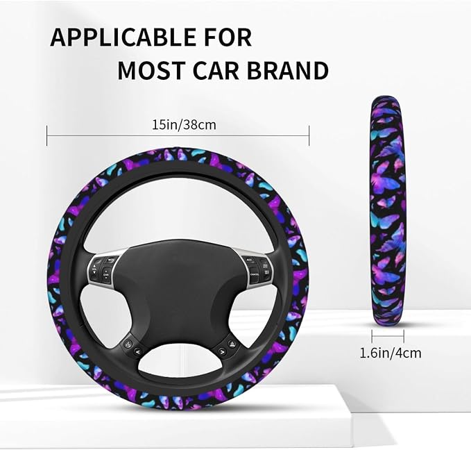 Butterfly Blue Purple Steering Wheel Cover Car Accessories Cute for Women Girls Girly Universal 15 Inch Neoprene Auto Interior Decor Anti Slip Car Truck Protector