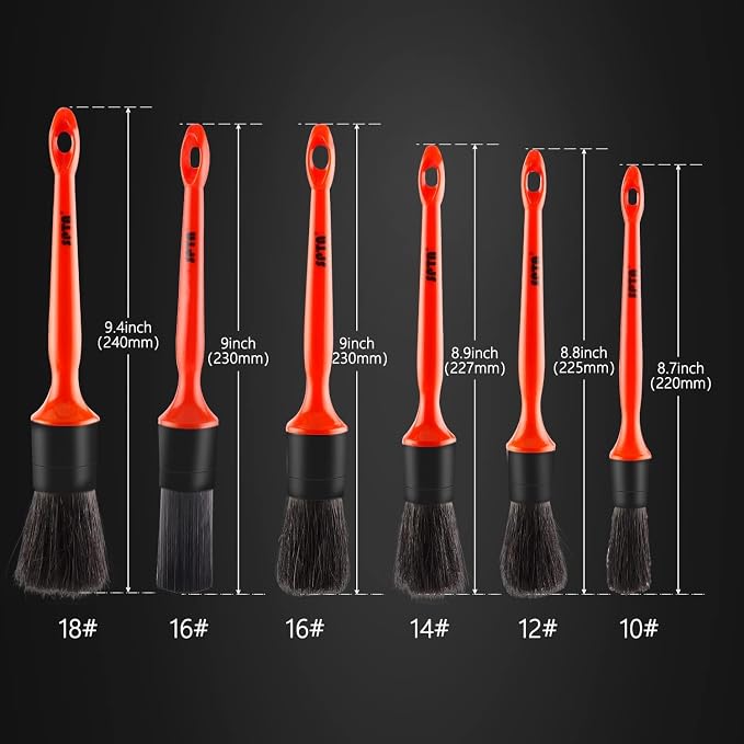 Car Detailing Brush Kit - 6 Pack, Auto Boar Hair Detail Brush Set Automotive Interior Exterior No Scratch Microfiber Detailing Brushes for Cleaning Air Vents, Engine Bays, Dashboard and Wheels