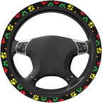 Paw Print Steering Wheel Cover Anti-Slip and Practical 14.5-15 Inch Universal Car Steering Wheel Cover with 2 Pieces Car Coasters Suitable for Men Women