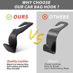 Headrest Hooks for Car, 2 Pack Back Seat Purse Hook Leather Hanger Holder Hook for Hanging Purses and Bags and Coats Black