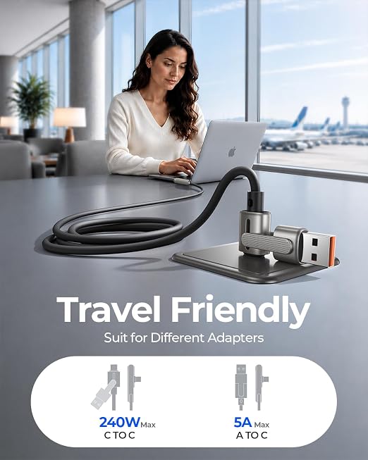 【2026 Upgraded】3-in-1 240W Invisible Stand Fast Charging Cable, Chubby USB A/C to USB C Cable, 90 Degree Type C Charger Cord (4FT) with Built-in Phone Stand, for iPhone 17/16 Pro Max Galaxy S26 Ultra