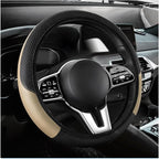 Car Steering Wheel Cover, 15 Inch Anti-Slip Stretch Leather Steering Wheel Protector, Comfortable Breathable Sporty Steering Wheel Cover for Women Men, Car Accessories (Beige, AD)