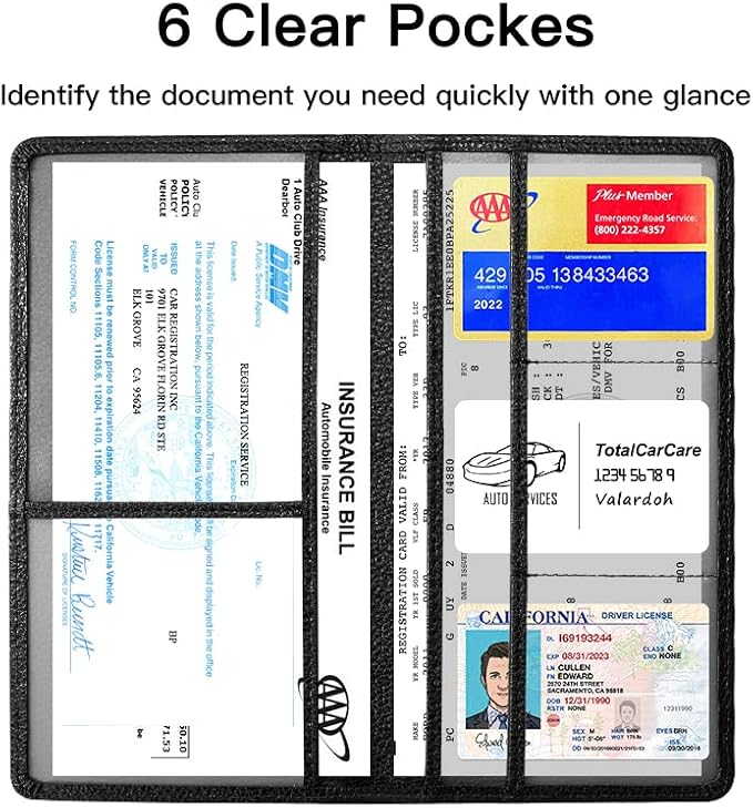 Premium Car Registration and Insurance Card Holder, Car Document Holder for Cards, Driver License & other Essential Documents (Black)