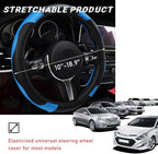 Car Steering Wheel Cover, 15 Inch Leather Breathable Auto Steering Wheel Protector, Comfortable Non-Slip Vehicle Steering Wheel Covers, Universal Interior Car Accessories (Black+Blue)