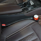 2 Prices Car Seat Gap Filler Pad PU Leather Console Side Pocket Organizer and one Cup for Cellphone Wallet Coin Key (Black)