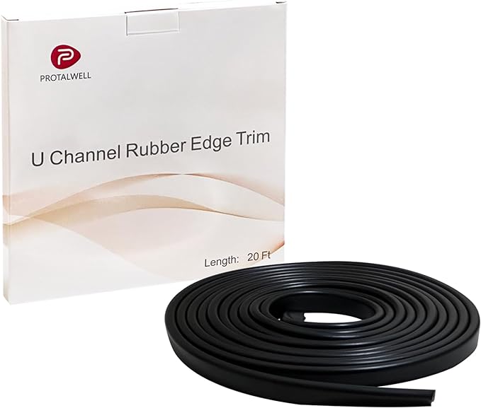 Rubber Edge Trim, 1/16" U Channel Edge Trim, EPDM Edge Protector, Length 20Ft, U Shaped Gasket, Black Color, Edge Protector for Sheet Metal