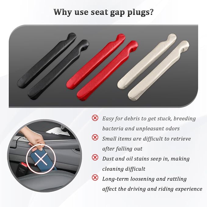 2PCS Car Seat Gap Filler, Soft Foam Leather No Drop Automotive Gap Stopper Between Seat and Console, Vehicle Seam Guard Gap Plug Crevice Catcher Blocker, Universal Fit (Beige)