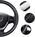 Sport Leather Steering Wheel Cover 14 1/2 inch to 15 inch Universal, Padded Soft Grip Breathable for Car Truck SUV Jeep, Anti Slip Odorless Black