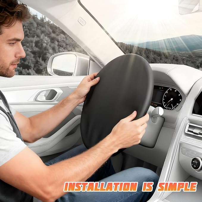 Car Steering Wheel Sun Shade Cover, Heat-Resist Vehicle Steering Wheel Sunblock Protector, Sun-Proof Automotive Interior Sun Heat Shield, Universal for Truck SUV Sedan
