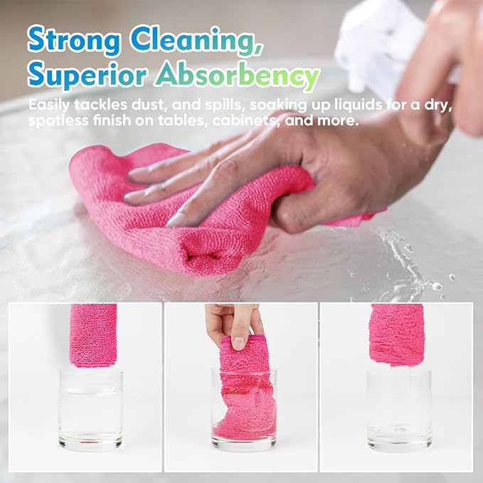 Microfiber Cleaning Cloth 20 Pack 11.5 x 11.5 Inch Microfiber Towels for Cars Ultra Absorbent Cleaning Rags Lint Free Cleaning Towels for Household Kitchen, Window Car Pink